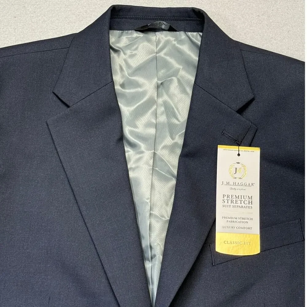 Haggar Men's Classic Fit Premium Stretch Suit Jacket  Dark Navy 44R $220